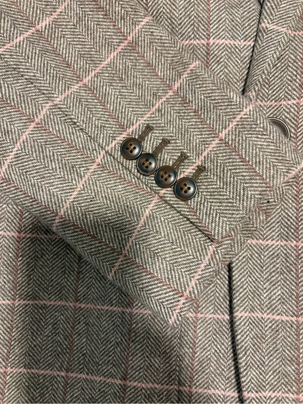 Madewell Brown Windowpane Blazer with Pink Accents